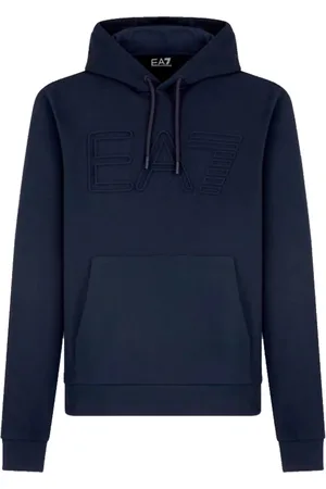 EA7 Sweathshirts & Hoodies, Herre, Blå, L, Bomuld, Blå Bomuldssweater Hættetrøje Regular Fit