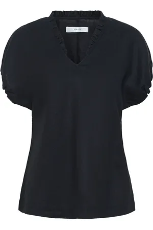 INWEAR Bluser & Skjorter, Dame, Sort, 2XL, Uld, Sort Hør Top med Rynke Detalje