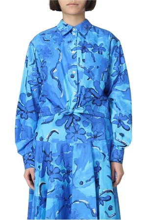 Marni Bluser & Skjorter, Dame, Blå, S, Bomuld, Blå Blomstret Poplin Skjortekjole