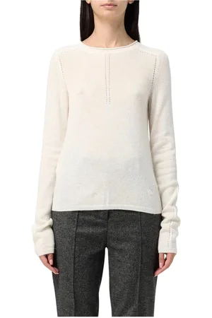 Pinko Strik, Dame, Hvid, M, Cashmere, Hvid Cashmere Crew Neck Sweater