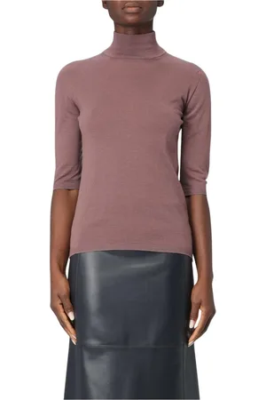 Max Mara Strik, Dame, Lilla, M, Cashmere, Sort Cashmere Mock Neck Sweater