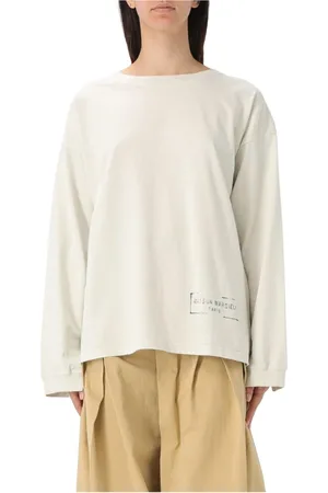 Maison Margiela Strik, Dame, , S, Bomuld, Elegant Elfenbensfarvet Langærmet Pullover