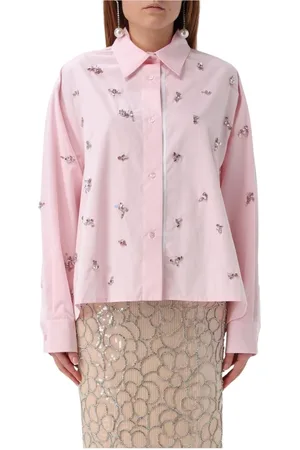 Des Phemmes Bluser & Skjorter, Dame, Lyserød, 2XS, Bomuld, Rosa Poplin Skjorte med Pynt