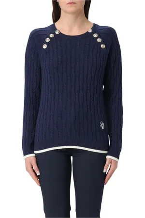 Liu Jo Strik, Dame, Blå, S, Uld, Navy Crew Neck Strik Sweater