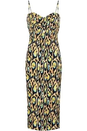Roberto Cavalli Kjole, Dame, Gul, XS, Dyr Print Midi Kjole