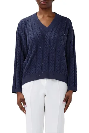 Brunello Cucinelli Strik, Dame, Blå, M, Cashmere, Blå Cable Strik Cashmere Sweater