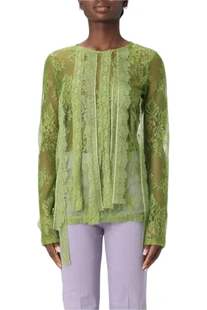 Pinko Top, Dame, Grøn, S, Uld, Stilfuld Langærmet Button-Up Skjorte