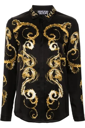 VERSACE Bluser & Skjorter, Dame, Flerfarvet, XS, Uld, Barok Design Sort og Guld Skjorte