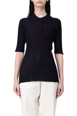 Fabiana Filippi Strik, Dame, Blå, S, Uld, Blå Ribstrikket Polo Shirt