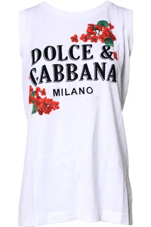 Dolce & Gabbana Top, Dame, Hvid, S, Bomuld, Hvid Blomstret Ærmeløs T-shirt