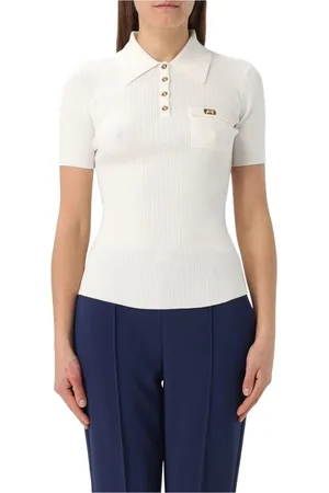 Elisabetta Franchi Top, Dame, Hvid, L, Sort Ribstrikket Polo Top