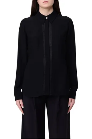 Elisabetta Franchi Bluser & Skjorter, Dame, Sort, S, Ivory Silkebluse Langærmet