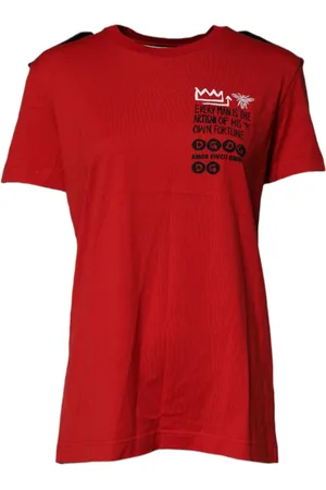 Dolce & Gabbana Top, Dame, Rød, L, Bomuld, Rød Bomuld Grafisk Print T-shirt