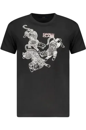 Roberto Cavalli Top, Herre, Sort, XL, Bomuld, Sort Bomuld Crew Neck T-Shirt
