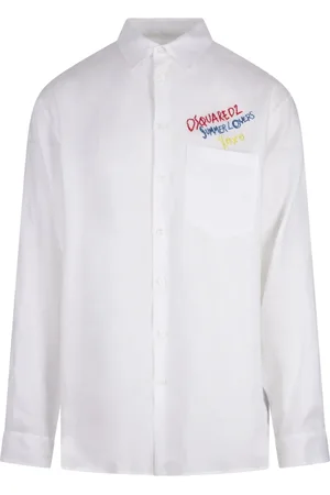 Dsquared2 Skjorte, Herre, Hvid, S, Linned, Hvid Linned Oversized Sommer Skjorte