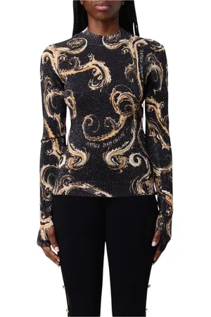 VERSACE Strik, Dame, Sort, L, Sort Strikket Mock Hals Sweater