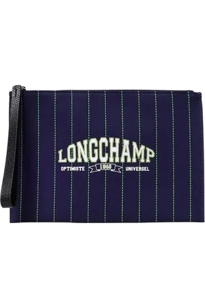 Longchamp Taske, Dame, Blå, ONE SIZE, Uld, Blå Pinstripe Clutch Taske