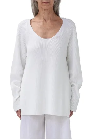 Fabiana Filippi Strik, Dame, Hvid, S, Ribstrik V-hals Pullover
