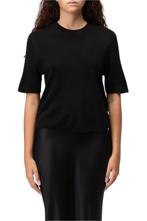 ANINE BING Bluser & Skjorter, Dame, Sort, XS, Sort Ribstrikket Kortærmet Sweater