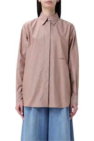 Pinko Bluser & Skjorter, Dame, Brun, XS, Bomuld, Stribet Bomuldsskjorte