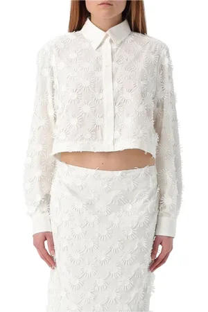 Msgm Bluser & Skjorter, Dame, Hvid, XS, Bomuld, Hvid Broderet Cropped Skjorte Kvinder