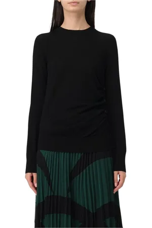 Pinko Strik, Dame, Sort, S, Uld, Merino Wool Sweater med Side Button Detalje