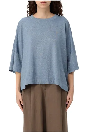 Brunello Cucinelli Strik, Dame, Blå, M, Glitrende Detalje Strik Top