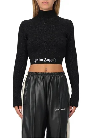 Palm Angels Strik, Dame, Sort, XS, Uld, Sort Glitter Strik Trøje Mock Hals