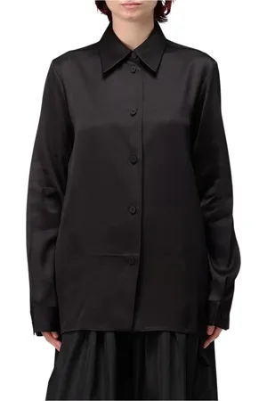 Jil Sander Bluser & Skjorter, Dame, Sort, XS, Satin, Sort Silke Satin Bluse Skjorte