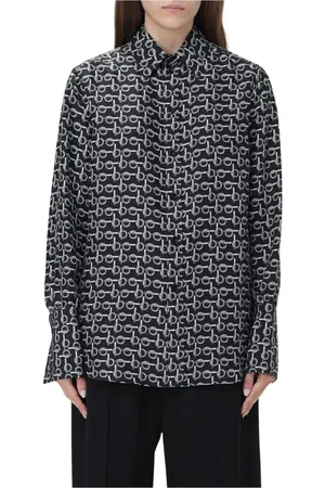 Burberry Bluser & Skjorter, Dame, Flerfarvet, 2XS, Sølv Grafisk Print Silkeskjorte