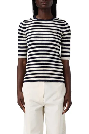 Twin-Set Strik, Dame, Blå, L, Uld, Blå Ribstrikket Kortærmet Sweater