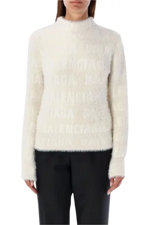 Balenciaga Strik, Dame, Hvid, S, Uld, Hvid højhalset sweater