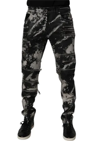 Dolce & Gabbana Jeans, Herre, Sort, L, Bomuld, Sort Tye Dye Skinny Zip Jeans