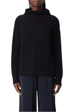Max Mara Strik, Dame, Blå, XS, Blå Ribstrikket Højhalset Sweater