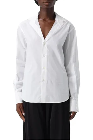 Maison Margiela Bluser & Skjorter, Dame, Hvid, S, Bomuld, Hvid V-hals Poplin Skjorte