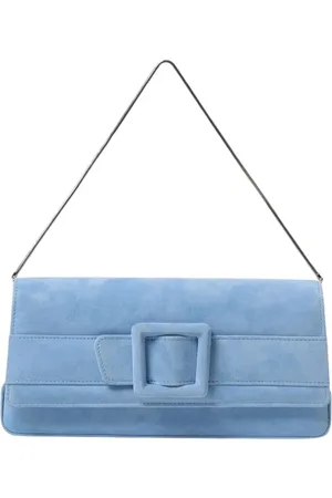 Manolo Blahnik Taske, Dame, Blå, ONE SIZE, Uld, Blå Ruskind Clutch Taske med Spænde
