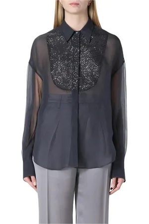 Brunello Cucinelli Bluser & Skjorter, Dame, Sort, M, Chiffon, Silkekjole med palietter