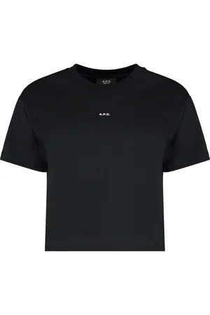 A.P.C. Top, Dame, Sort, S, Bomuld, T-shirt i bomuld med kontrasterende logoprint