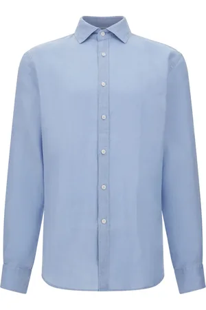 Boggi Milano Skjorte, Herre, Blå, XS, Linned, Regular Fit Linnedskjorte