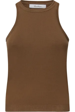 Max Mara Strik, Dame, Brun, S, Brun Hat Halsudskæring Ribbet Hem Top