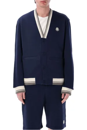 Moncler Strik, Herre, Blå, L, Bomuld, Navy Strikvarer Ss25 V-Neck Sweatshirt