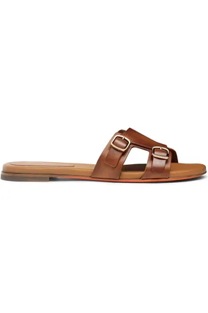 santoni Sko, Dame, Brun, 35 EU, Læder, Kvinders læder dobbeltspænde Didi slide sandal