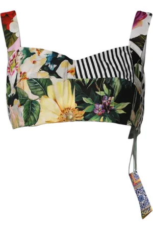 Dolce & Gabbana Top, Dame, Flerfarvet, L, Bomuld, Multifarvet Patchwork Crop Top