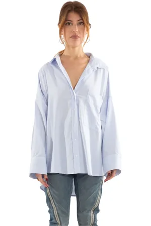 White Sand Bluser & Skjorter, Dame, Blå, L, Stribet Oversize Skjorte