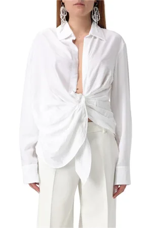 Jacquemus Bluser & Skjorter, Dame, Hvid, XS, Bomuld, Sort Knotted Skjorte Løs Pasform