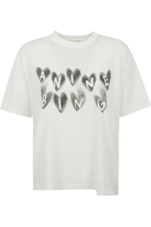 ANINE BING Top, Dame, , M, Bomuld, Hjerteprint Bomuld T-shirt