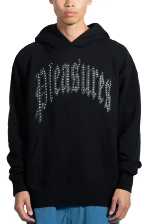 Pleasures Sweathshirts & Hoodies, Herre, Sort, L, Uld, Studded Hoodie Sort Stilfuld Loose Fit