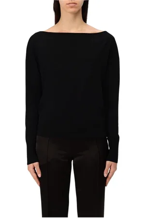 Patrizia Pepe Strik, Dame, Sort, XS, Uld, Sort Bådhals Strik Trøje