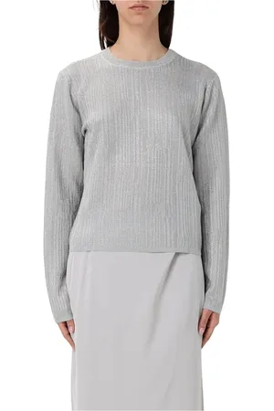Armani Exchange Strik, Dame, Grå, S, Sølv Metallic Strik Pullover Sweater