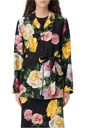 Dolce & Gabbana Bluser & Skjorter, Dame, Flerfarvet, S, Multifarvet Blomstret Silkeskjorte med Bælte